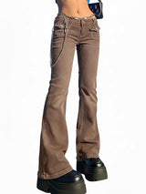 Y2K Embroidered Mid Rise Vintage Flare Denim Pants