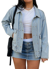 Double-Breasted Long Sleeve Pocket Casual Denim Coat