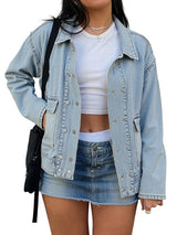 Double-Breasted Long Sleeve Pocket Casual Denim Coat