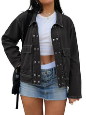 Double-Breasted Long Sleeve Pocket Casual Denim Coat