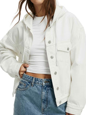 Women’s Hooded Cropped Oversized Denim Jacket