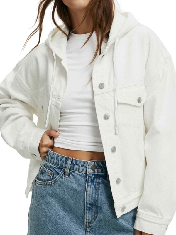Women’s Hooded Cropped Oversized Denim Jacket