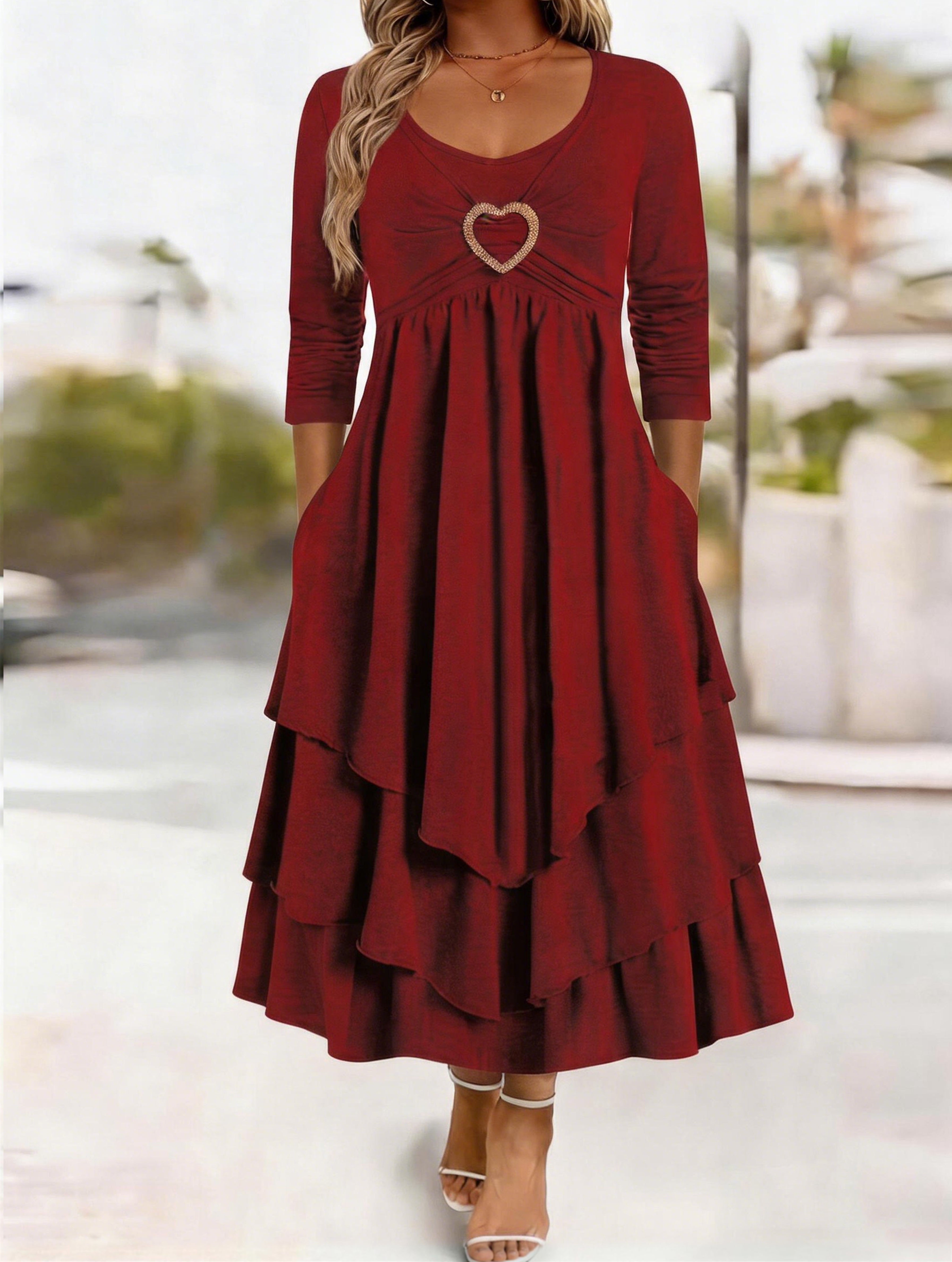 Waist-Cinching Dress With Heart Decoration