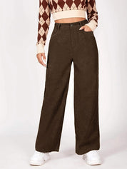 Elastic Waist Corduroy Wide Leg Trousers