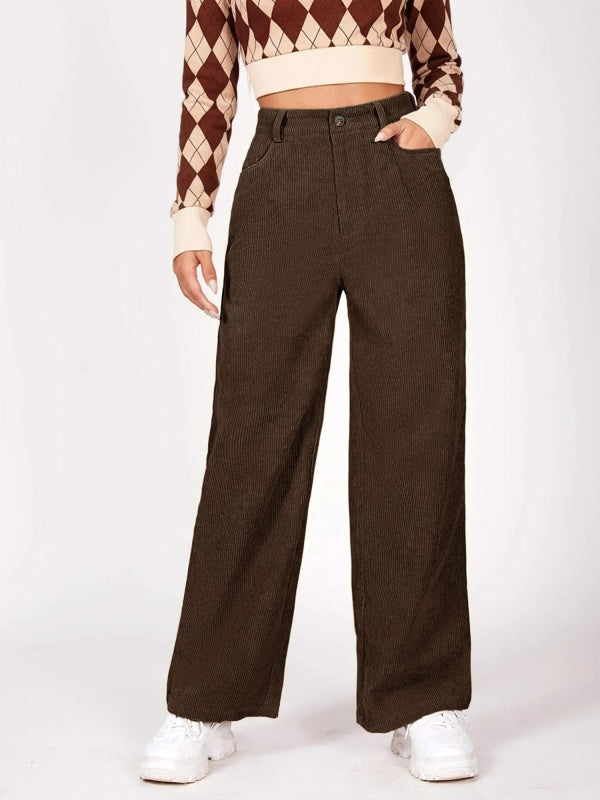Elastic Waist Corduroy Wide Leg Trousers