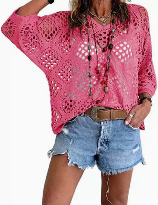 Women's Crochet Top with V-Neck