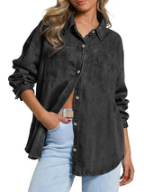 Oversized Distressed Button Down Denim Jacket