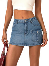 Mid Rise Summer Denim Mini Skirt with Undershorts