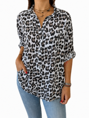 Bold Leopard Print Women’s Button Down Shirt