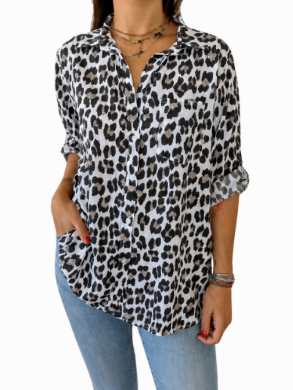 Bold Leopard Print Women’s Button Down Shirt
