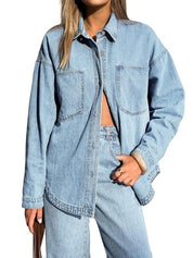 Women Denim Shirts Oversized Long Sleeve