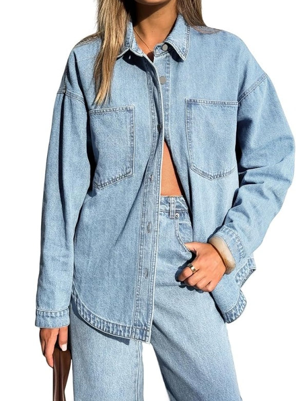 Women Denim Shirts Oversized Long Sleeve
