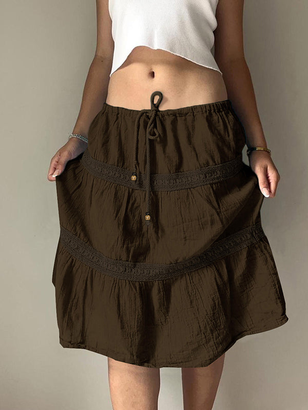 Vintage Brown Pleats Maxi Skirt