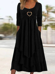 Waist-Cinching Dress With Heart Decoration And Layered Cake Hem