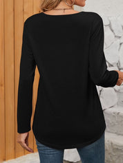 Pleated Square Neck Long Sleeve Tops