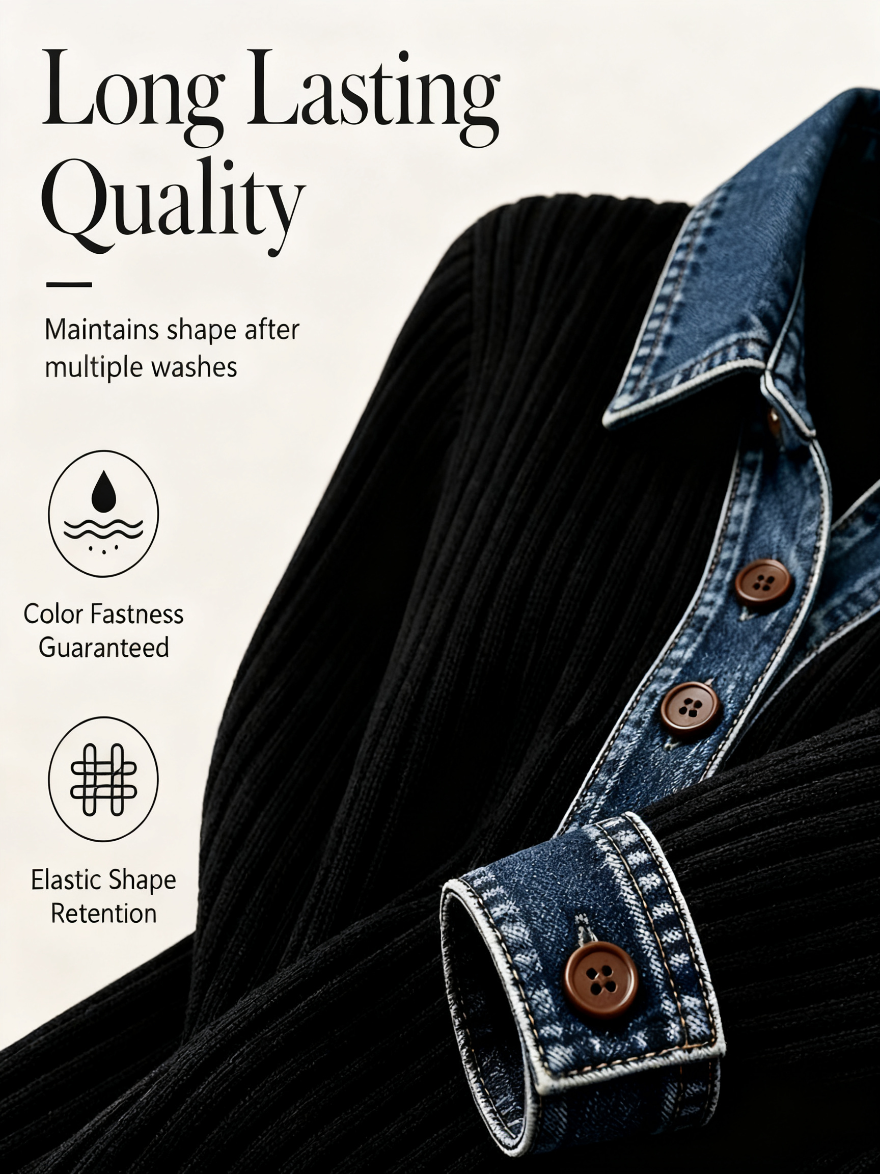 Women's Patchwork Collar Buttons Front Denim Tops
