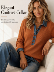 Women's Patchwork Collar Buttons Front Denim Tops