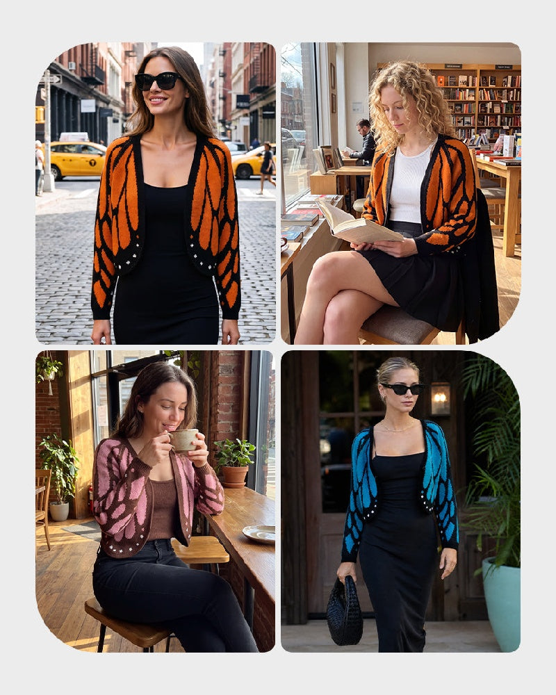 Butterfly-Wing Open-Front Knit Cardigan
