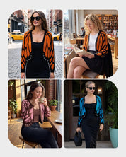 Butterfly-Wing Open-Front Knit Cardigan
