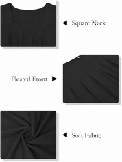 Pleated Square Neck Long Sleeve Tops