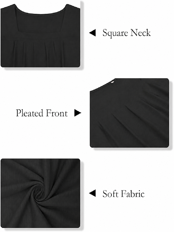 Pleated Square Neck Long Sleeve Tops