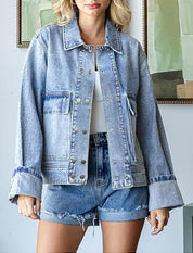Double-Breasted Long Sleeve Pocket Casual Denim Coat